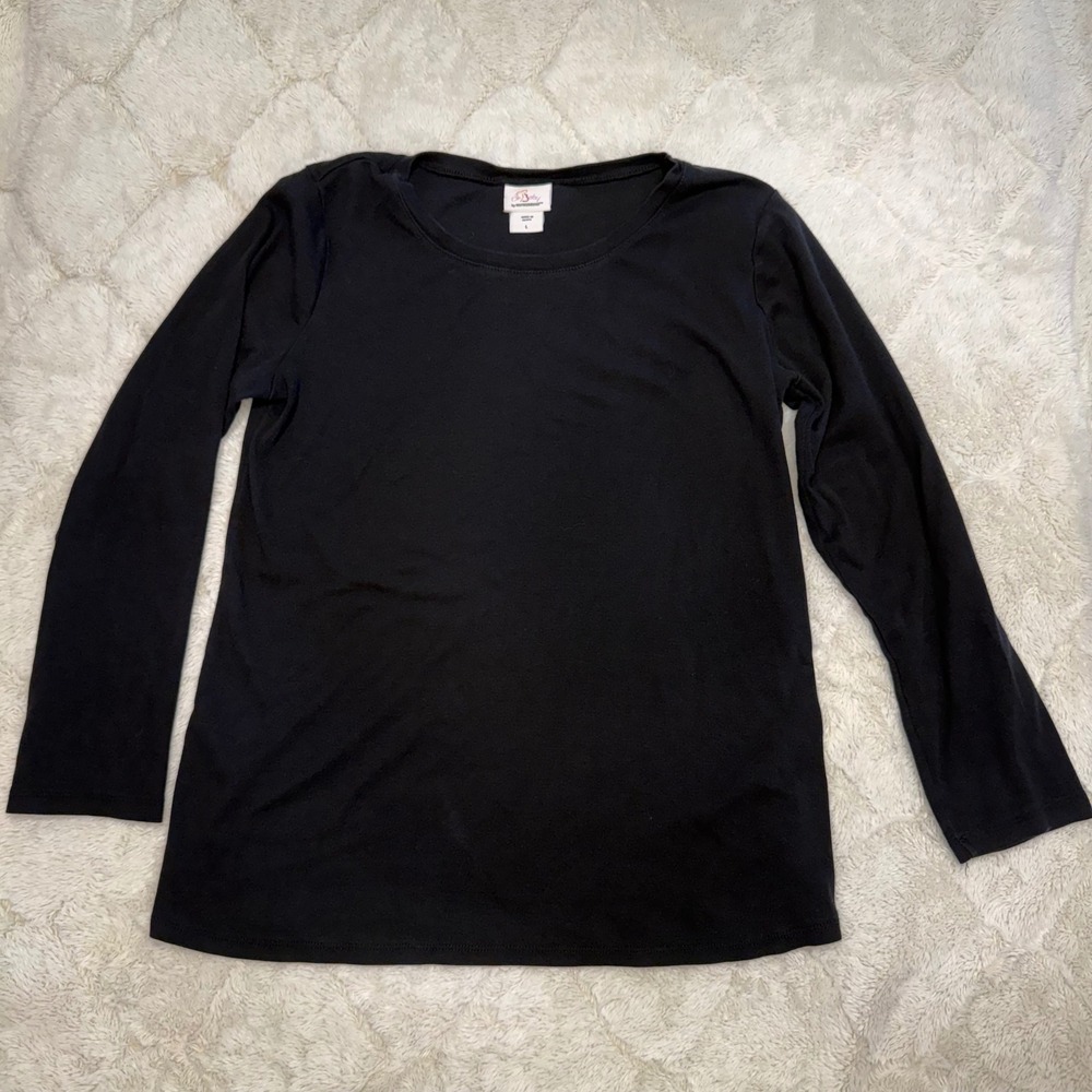Oh Baby Motherhood Maternity Top Large Black Long Sleeve 100% Cotton Basic Tee